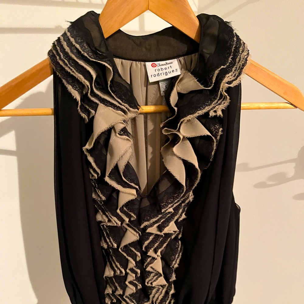 Black & Tan Ruffled Top